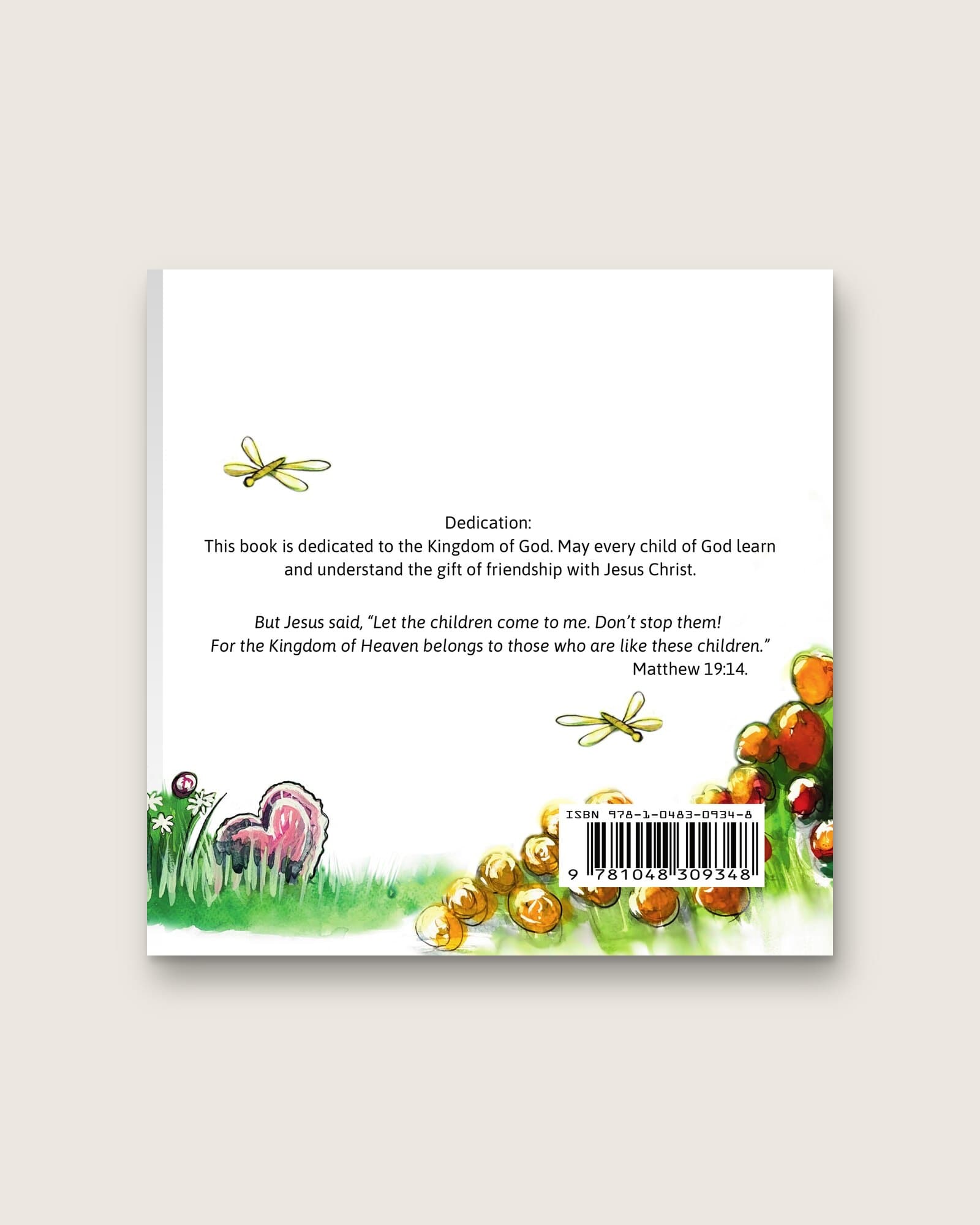 Back cover with the dedication and Matthew 19:14